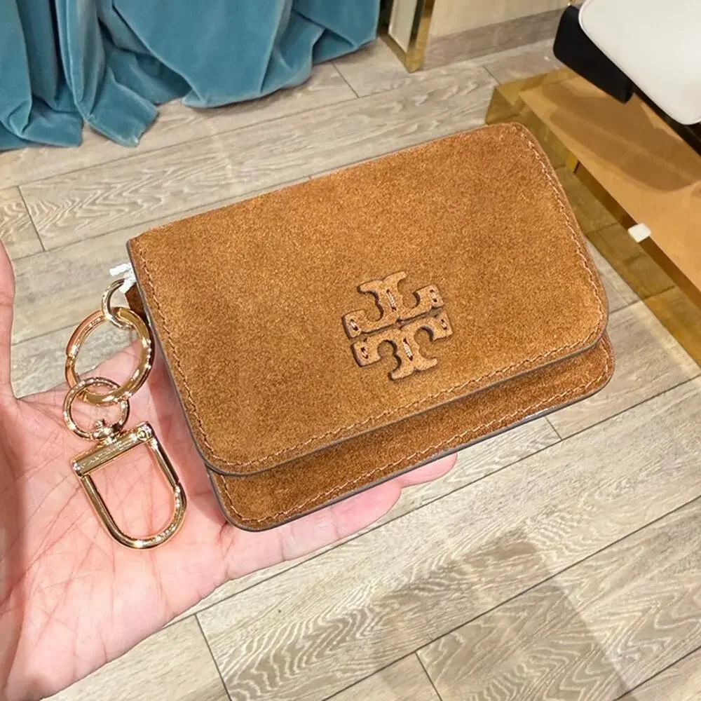New‼️Tory Burch Thea Suede Flap Card Case 188921 Park Bench $170